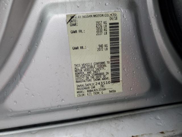 1N4AL3APXJC243510 - 2018 NISSAN ALTIMA 2.5 Srebrny zdjęcie 12