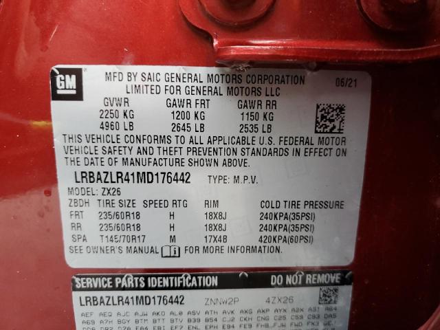 LRBAZLR41MD176442 - 2021 BUICK ENVISION PREFERRED წითელი ფოტო 13