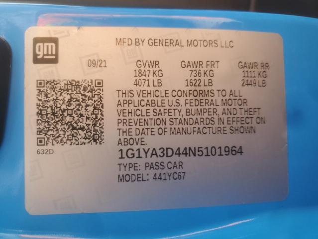 1G1YA3D44N5101964 - 2022 CHEVROLET CORVETTE STINGRAY 1LT BLUE photo 13