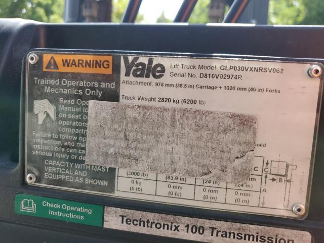 D810V02974R - 2017 YALE FORKLIFT YELLOW photo 10