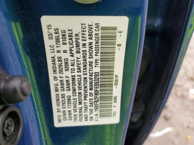 19XFB2F80FE053293 - 2015 HONDA CIVIC EX BLUE photo 12