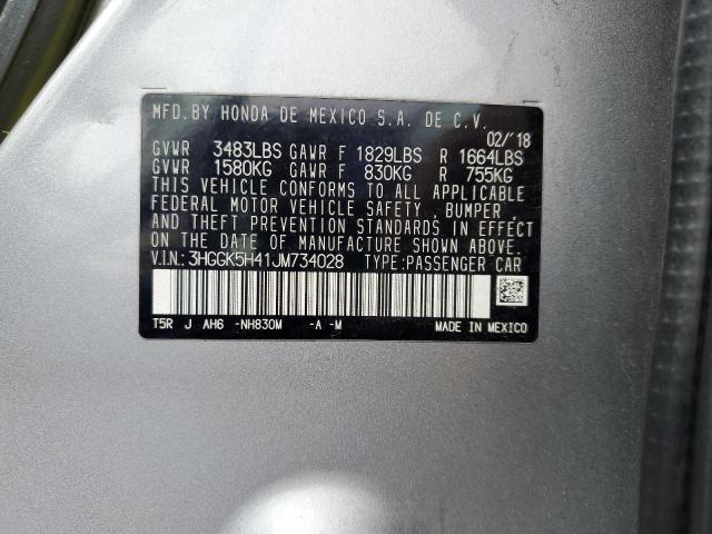 3HGGK5H41JM734028 - 2018 HONDA FIT LX ვერცხლისფერი ფოტო 12