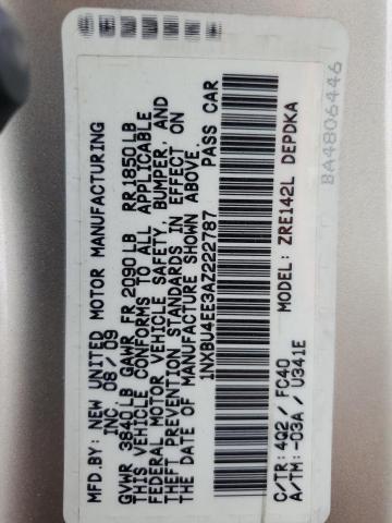 1NXBU4EE3AZ222787 - 2010 TOYOTA COROLLA BASE ოქროსფერი ფოტო 13