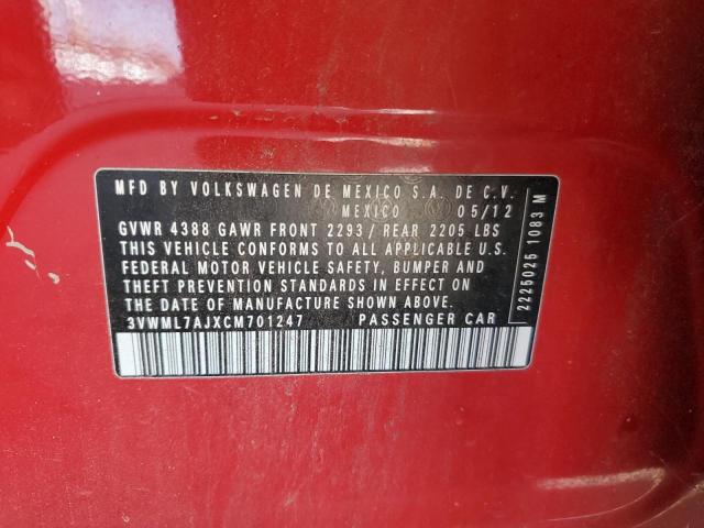 3VWML7AJXCM701247 - 2012 VOLKSWAGEN JETTA TDI RED photo 12