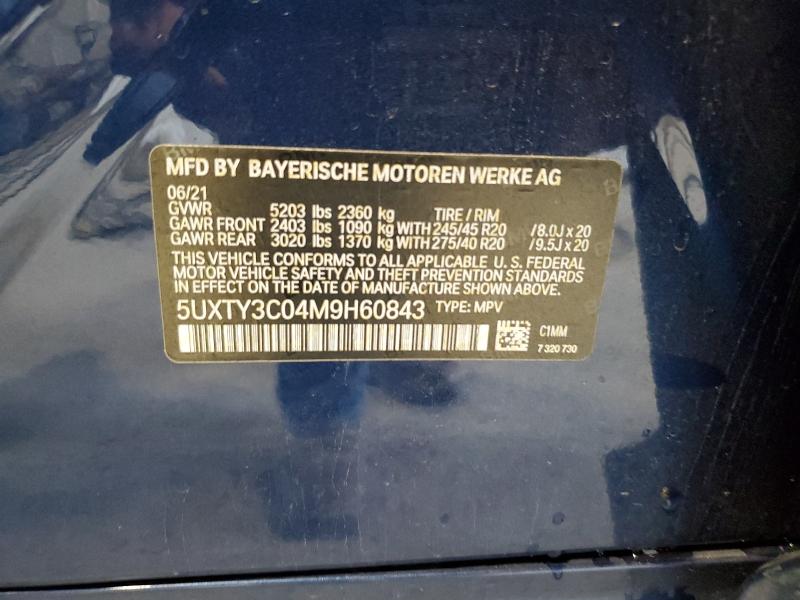 5UXTY3C04M9H60843 - 2021 BMW X3 SDRIVE30I BLUE photo 12