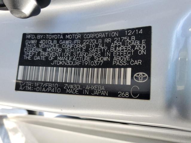 JTDKN3DUXF1910377 - 2015 TOYOTA PRIUS 银色 照片 13