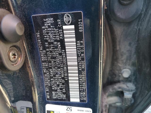 4T1B11HK3JU624074 - 2018 TOYOTA CAMRY L BLUE photo 13