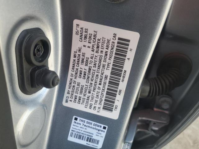 2HGFC2F5XJH561580 - 2018 HONDA CIVIC LX ვერცხლისფერი ფოტო 12