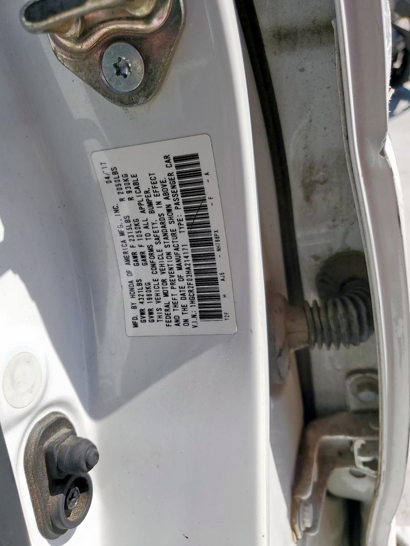 1HGCR2F03HA214171 - 2017 HONDA ACCORD EX თეთრი ფოტო 12