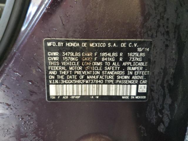 3HGGK5H82FM737840 - 2015 HONDA FIT EX Күлгін фото 12