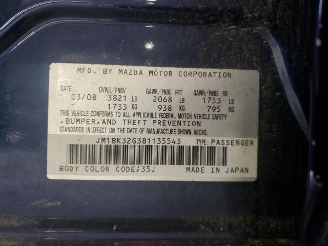 JM1BK32G381135543 - 2008 MAZDA 3 I BLUE photo 12