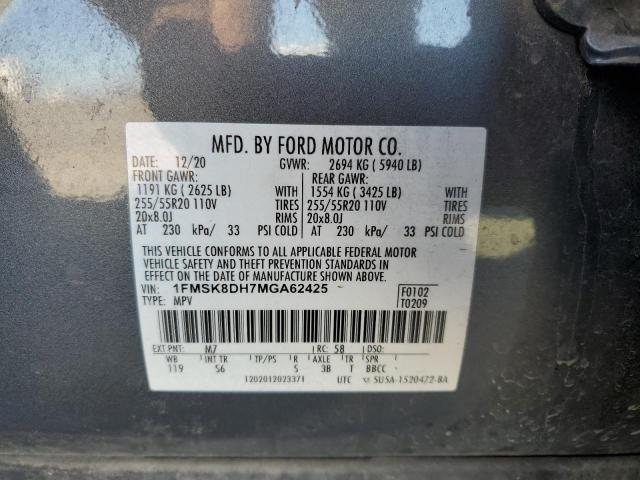 1FMSK8DH7MGA62425 - 2021 FORD EXPLORER XLT Gris foto 13