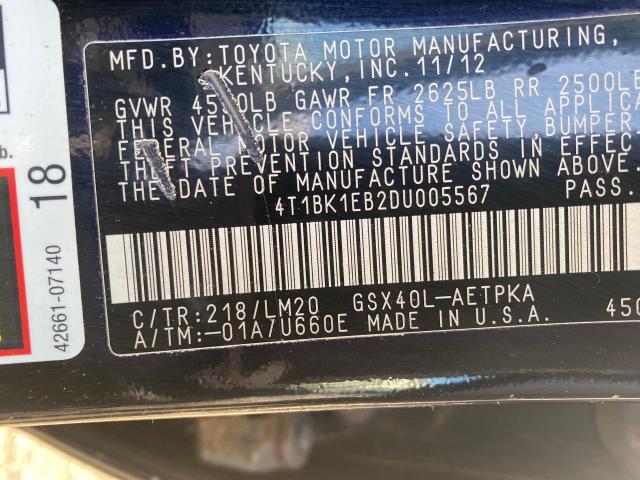 4T1BK1EB2DU005567 - 2013 TOYOTA AVALON BASE 黑色 照片 10