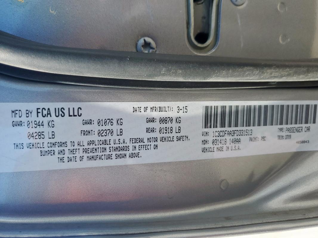 1C3CDFAA3FD331513 - 2015 DODGE DART SE SILVER photo 13