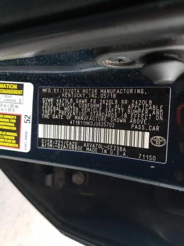 4T1B11HK0JU625702 - 2018 TOYOTA CAMRY L Көк фото 13