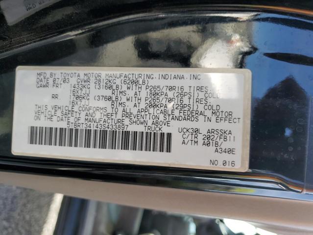 5TBRT34143S433897 - 2003 TOYOTA TUNDRA ACCESS CAB SR5 BLACK photo 12