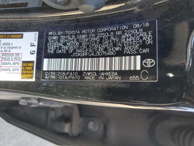 JTDKBRFU4J3075480 - 2018 TOYOTA PRIUS 黑色 照片 12