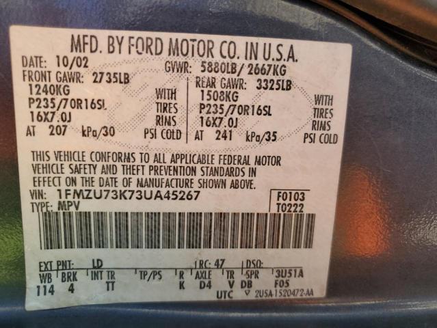 1FMZU73K73UA45267 - 2003 FORD EXPLORER XLT BLUE photo 13
