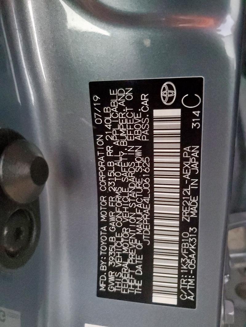 JTDEPRAE4LJ061625 - 2020 TOYOTA COROLLA LE BLUE photo 13