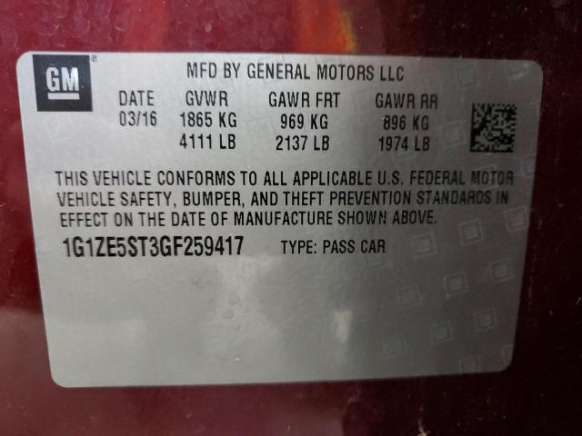 1G1ZE5ST3GF259417 - 2016 CHEVROLET MALIBU LT RED photo 12