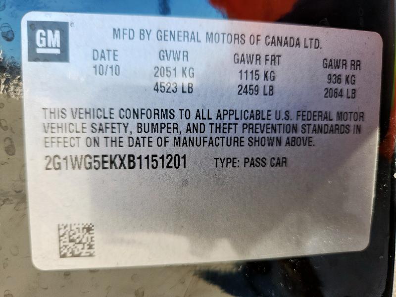 2G1WG5EKXB1151201 - 2011 CHEVROLET IMPALA LT BLACK photo 12