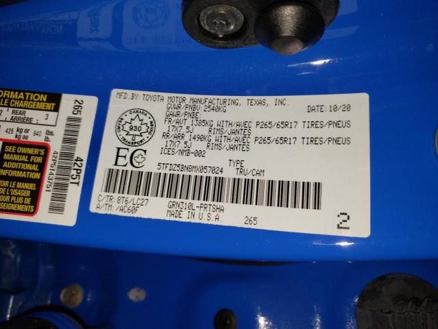 5TFDZ5BN8MX057024 - 2021 TOYOTA TACOMA DOUBLE CAB BLUE photo 13