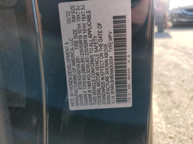 5FNRL6H80NB063054 - 2022 HONDA ODYSSEY TOURING BLACK photo 13