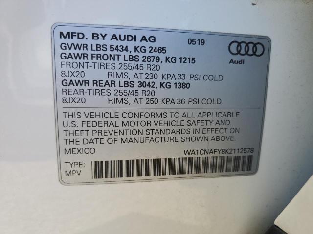 WA1CNAFY8K2112578 - 2019 AUDI Q5 PRESTIGE WHITE photo 13