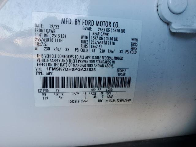 1FMSK7DH0PGA23626 - 2023 FORD EXPLORER XLT თეთრი ფოტო 14