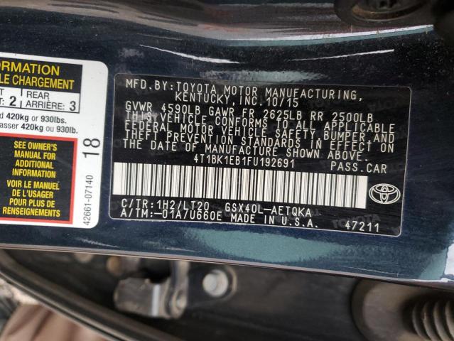 4T1BK1EB1FU192691 - 2015 TOYOTA AVALON XLE 石墨色 照片 12