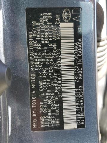 2T1BURHE6JC104243 - 2018 TOYOTA COROLLA L CHARCOAL photo 12