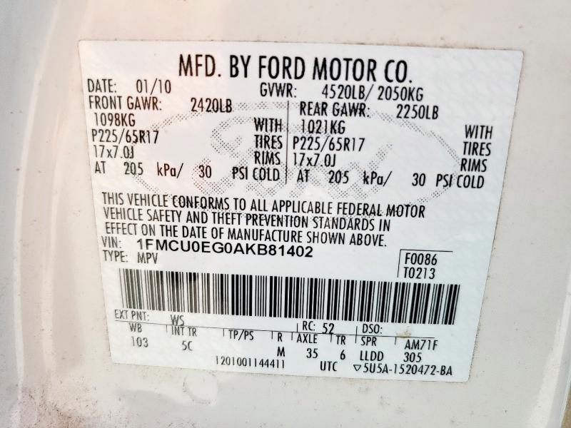 1FMCU0EG0AKB81402 - 2010 FORD ESCAPE LIMITED CREAM photo 12