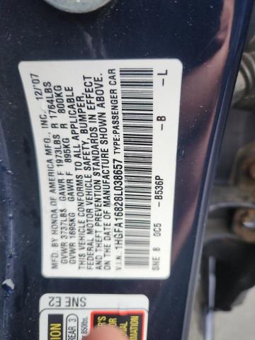 1HGFA16828L038657 - 2008 HONDA CIVIC EX BLUE photo 12