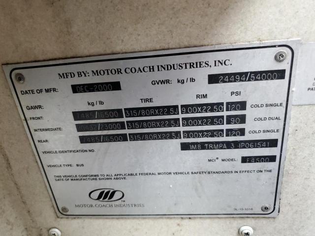 1M8TRMPA31P061541 - 2001 MOTOR COACH INDUSTRIES TRANSIT BU WHITE photo 10