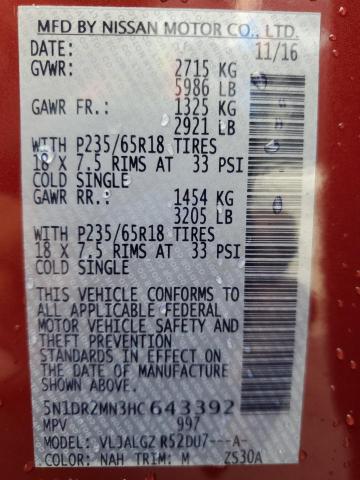 5N1DR2MN3HC643392 - 2017 NISSAN PATHFINDER S Bordo foto 14