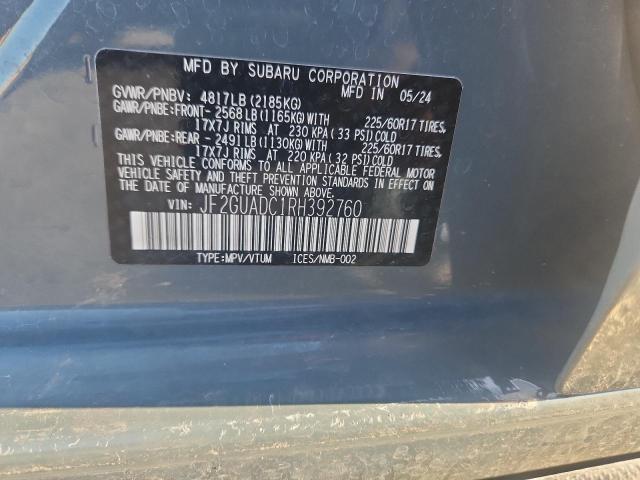 JF2GUADC1RH392760 - 2024 SUBARU CROSSTREK PREMIUM 灰色 照片 12