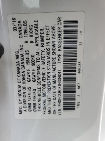 2HGFC4B03JH304041 - 2018 HONDA CIVIC LX WHITE photo 12