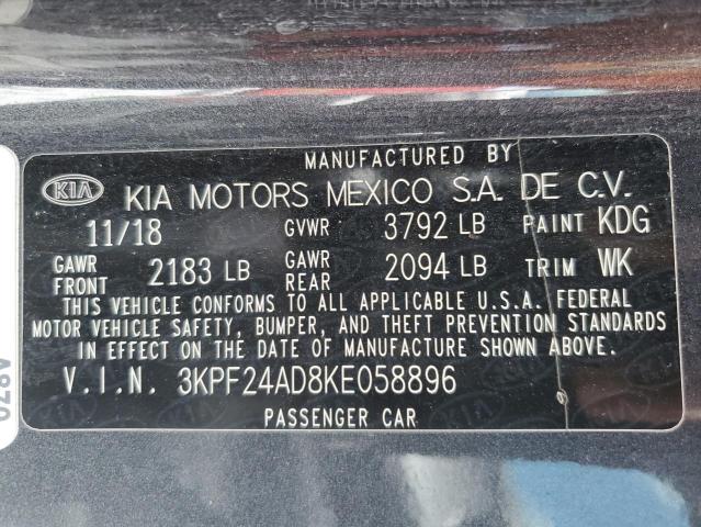 3KPF24AD8KE058896 - 2019 KIA FORTE FE ნაცრისფერი ფოტო 12