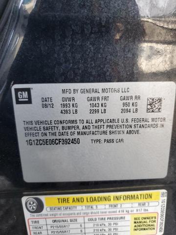 1G1ZC5E06CF392450 - 2012 CHEVROLET MALIBU 1LT BLACK photo 12