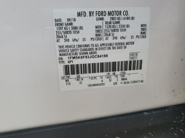 1FM5K8F83JGC84188 - 2018 FORD EXPLORER LIMITED أبيض صورة 13