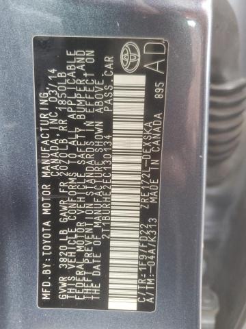 2T1BURHE2EC130134 - 2014 TOYOTA COROLLA L GRAY photo 12