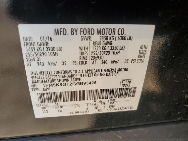 1FM5K8GT2GGB93425 - 2016 FORD EXPLORER SPORT BLACK photo 14