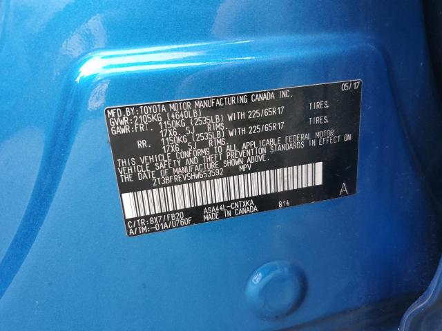 2T3BFREV5HW653592 - 2017 TOYOTA RAV4 LE BLUE photo 12