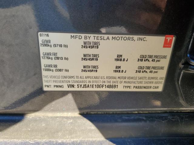 5YJSA1E10GF148691 - 2016 TESLA MODEL S رمادي صورة 12