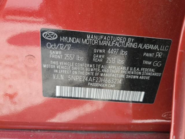 5NPE24AF2JH663214 - 2018 HYUNDAI SONATA SE RED photo 13