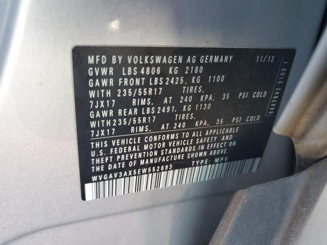 WVGAV3AX5EW552693 - 2014 VOLKSWAGEN TIGUAN S ვერცხლისფერი ფოტო 13