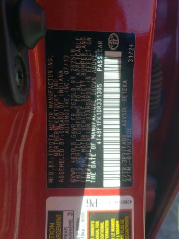 4T4BF1FK1DR331305 - 2013 TOYOTA CAMRY L 红色 照片 12