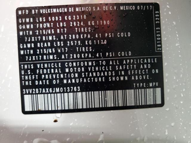 3VV2B7AX6JM013763 - 2018 VOLKSWAGEN TIGUAN SE თეთრი ფოტო 13