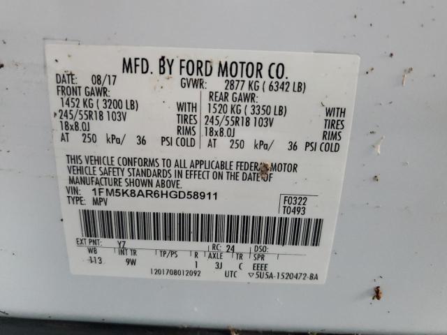 1FM5K8AR6HGD58911 - 2017 FORD EXPLORER POLICE INTERCEPTOR 白色 照片 13