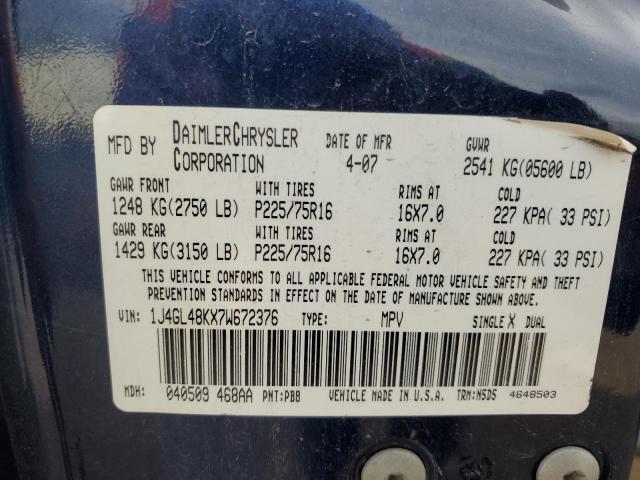 1J4GL48KX7W672376 - 2007 JEEP LIBERTY SPORT ლურჯი ფოტო 13